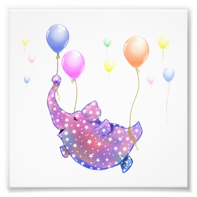 Elefante volando con globos graciosa foto impresa (Frente)