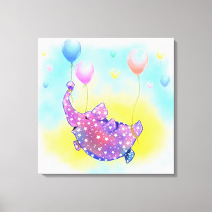 Elefante volando con imagen de lienzo de globos