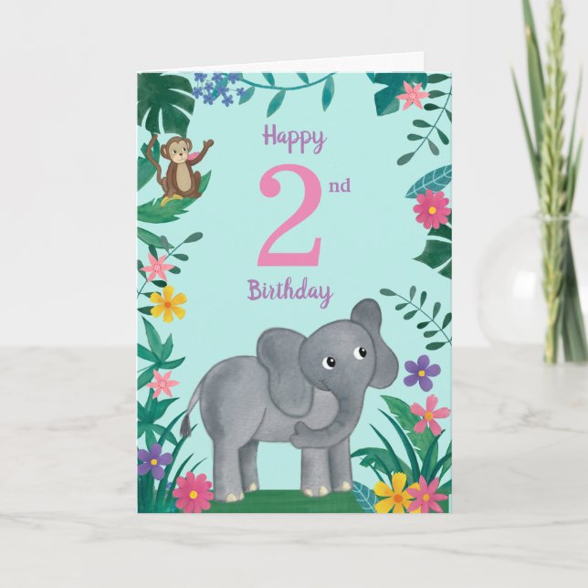 Elefante y amigos Tarjeta de cumpleaños número 2 (Anverso)