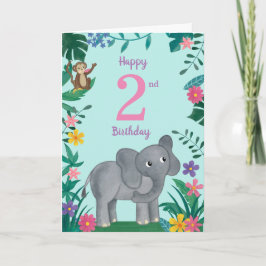 Elefante y amigos Tarjeta de cumpleaños número 2