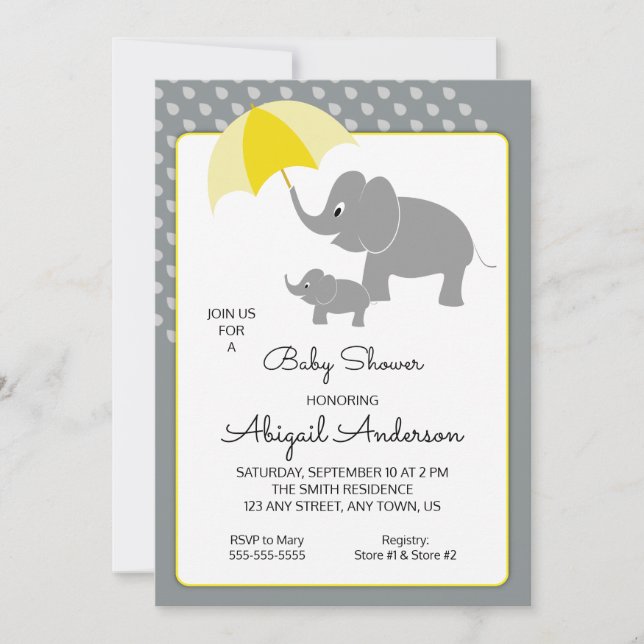 Elefante y Bebé, Invitación a un paraguas en Baby  (Anverso)