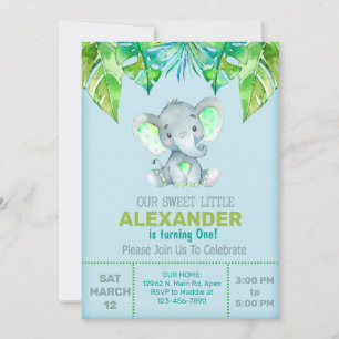 Elefante y deja la invitación de cumpleaños del ni