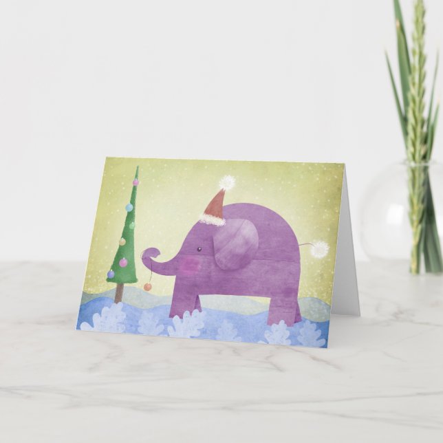 Elefante y el árbol de Navidad - tarjeta (Anverso)