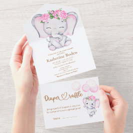 Elefante Y Flor chica Todo En Una Invitación