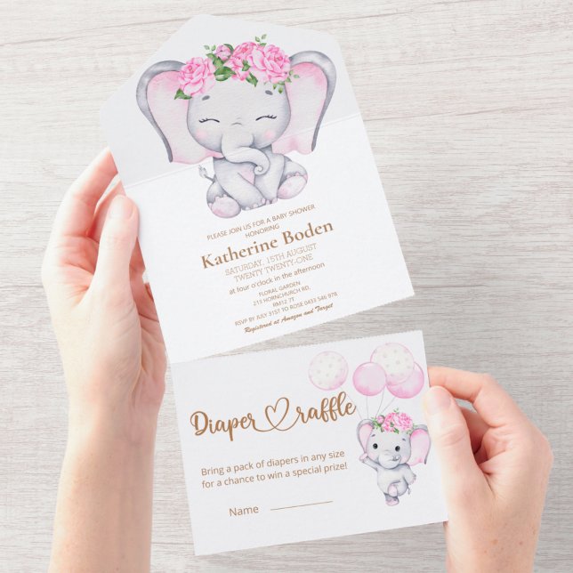 Elefante Y Flor chica Todo En Una Invitación (Subido por el creador)