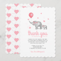 Elefantes acuarelas y corazones rosados - Tarjeta 