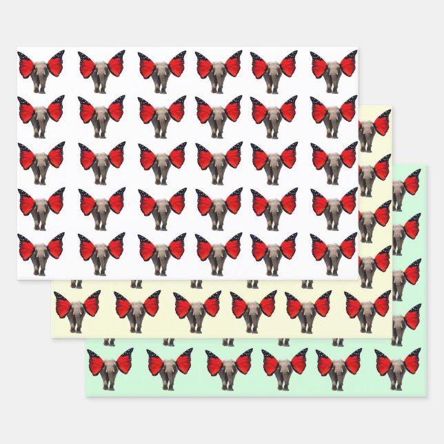 Elefantes alados envolviendo papel (Set)