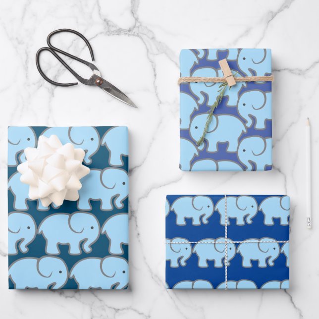 Elefantes Azules Diseño Papel de Envoltura (Anverso)