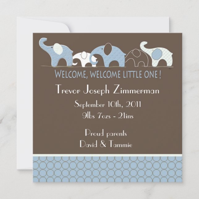 Elefantes Azules Invitación del bebé (Anverso)