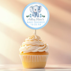 Elefantes Azules Pegatinas Baby Shower - Watercolo