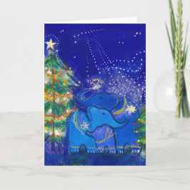 Elefantes azules y árboles de Navidad