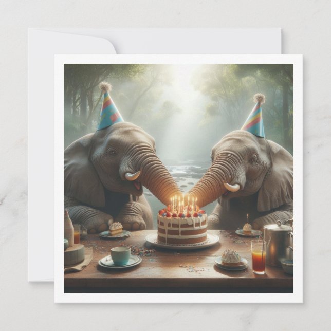 Elefantes celebrando, invitación de cumpleaños de  (Anverso)