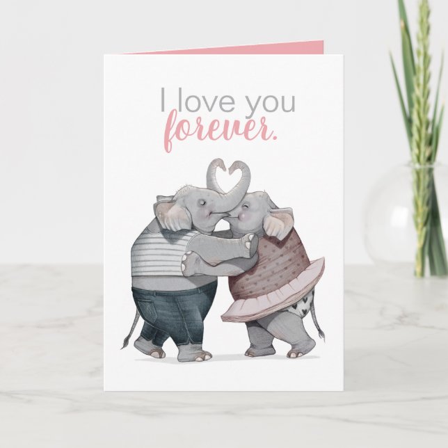 Elefantes con tarjeta de felicitación por amor (Anverso)