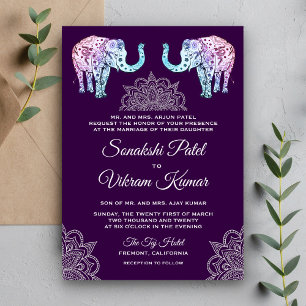 Elefantes con tatuajes de henna Invitación de boda