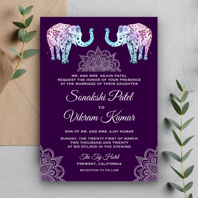 Elefantes con tatuajes de henna Invitación de boda (Subido por el creador)