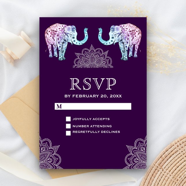 Elefantes con tatuajes de henna para RSVP de boda  (Subido por el creador)