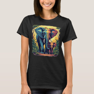 Elefantes de la selva colorida camiseta de mujeres