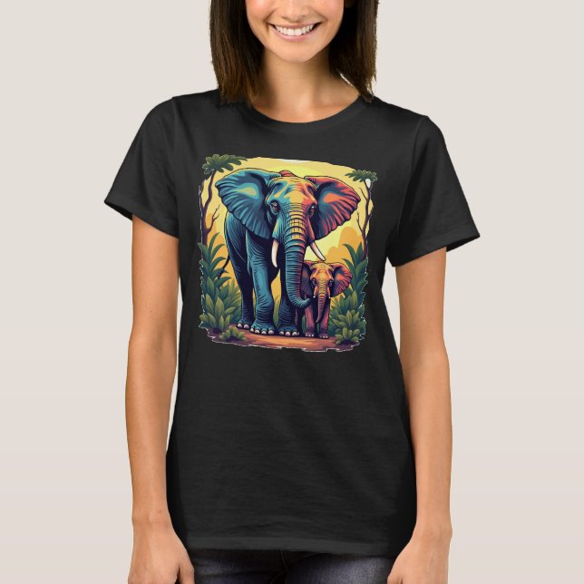 Elefantes de la selva colorida camiseta de mujeres (Anverso)