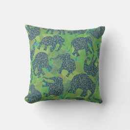 Elefantes divertidos paisley, almohada de hojas ve