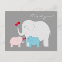 Elefantes en azul y rosa gracias postal