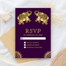 Elefantes Étnicos de Oro Púrpura RSVP Indio