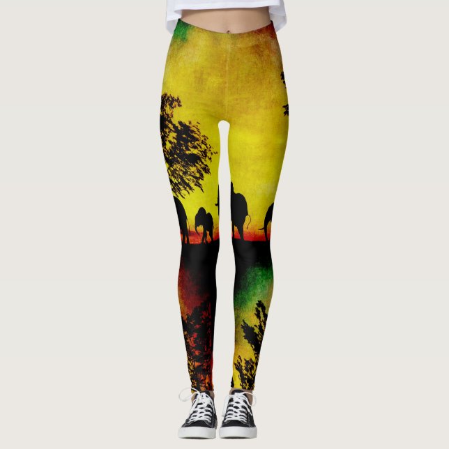 Elefantes: Leggings femeninas al atardecer (Anverso)