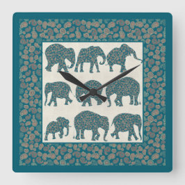 Elefantes Paisley en Beige y reloj de pared fronte