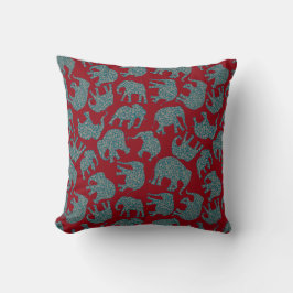 Elefantes Paisley personalizado sobre almohada roj