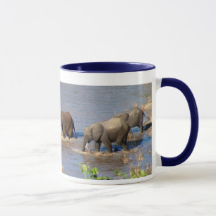 Elefantes que cruzan la taza del río de Tarangire