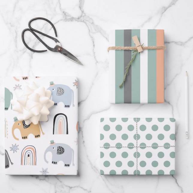 Elefantes y arbustos envueltos de papel (Anverso)