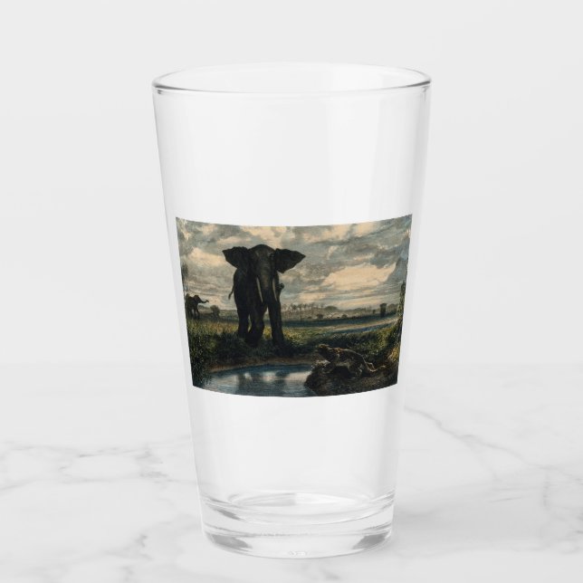 Elefantes y una pantera en el desierto indio (Anverso)