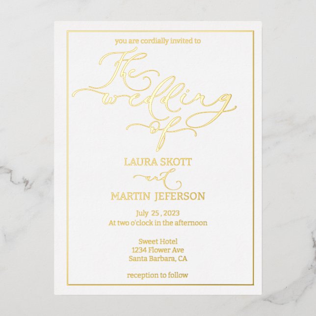 Elegance Script invitación basada en texto Foil  (Anverso)