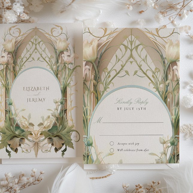 Elegancia Art Nouveau: Tarjeta RSVP de boda floral (Subido por el creador)
