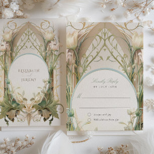 Elegancia Art Nouveau: Tarjeta RSVP de boda floral