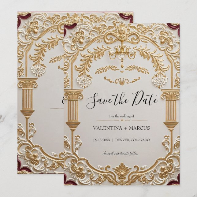 Elegancia barroca Guardar la invitación a la fecha (Anverso / Reverso)