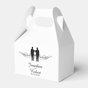 Elegancia blanca negra abraza caja de favores de b