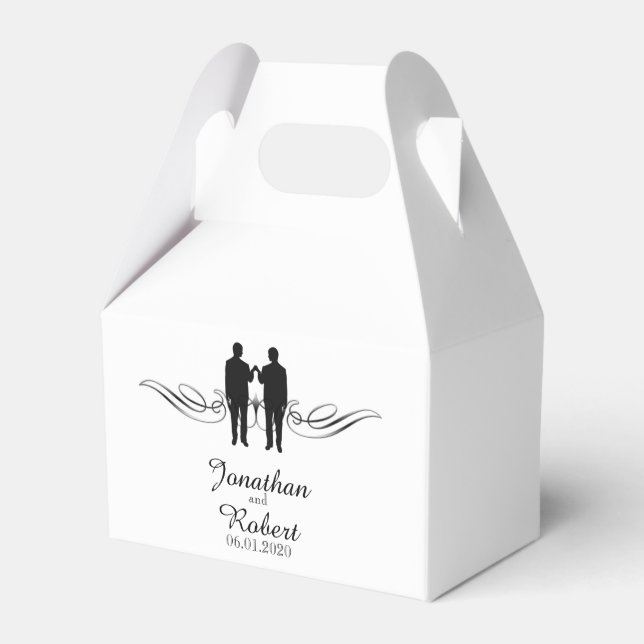 Elegancia blanca negra abraza caja de favores de b (Front Side)
