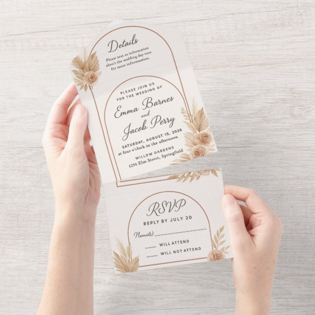 Elegancia bohemia Invitación a la boda todo en uno (desgarro)