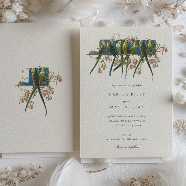 Elegancia botánica Invitación a bodas loro (Subido por el creador)