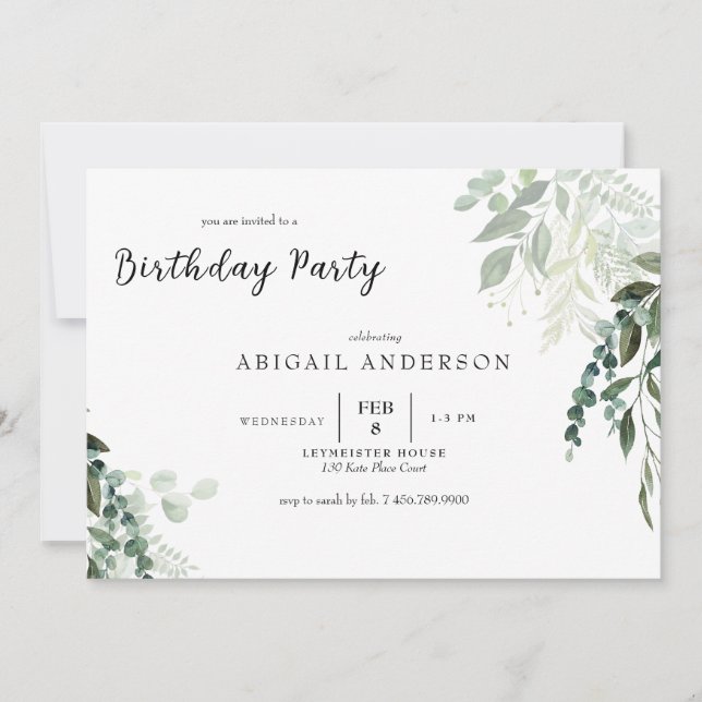 Elegancia botánica Invitación a la fiesta de cumpl (Anverso)