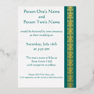 Elegancia china en invitación Verde azulada al Rel