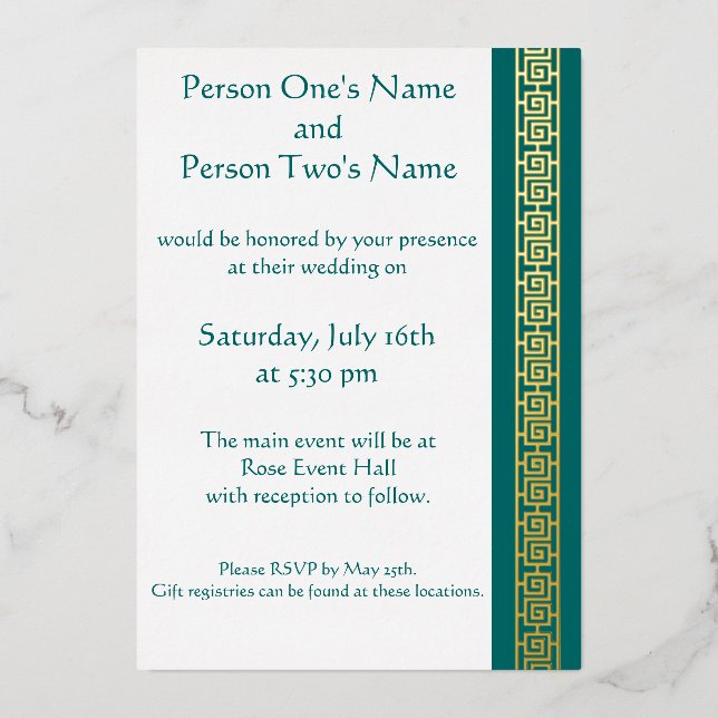 Elegancia china en invitación Verde azulada al Rel (Anverso)