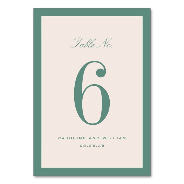Elegancia Clásica Verde Número de Mesa de Boda (Anverso)