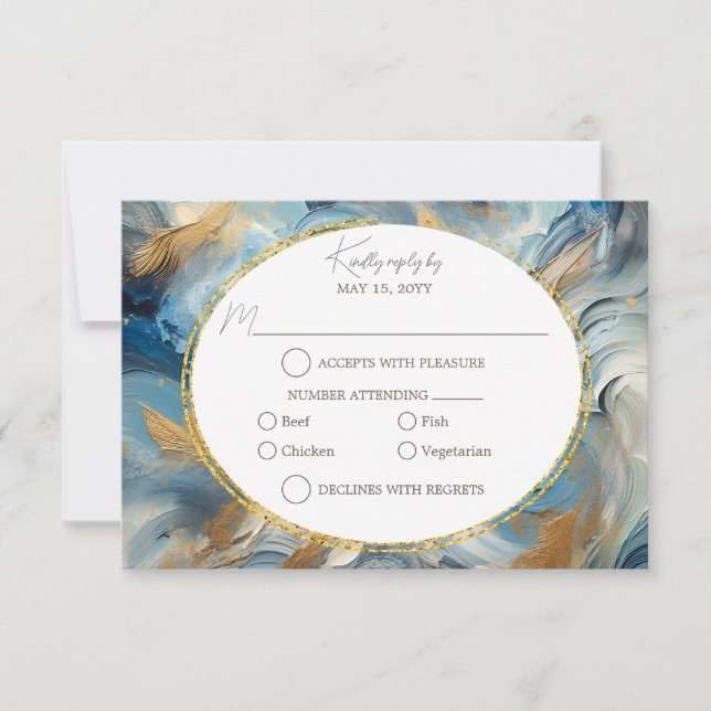 Elegancia contemporánea: Blue White Gold RSVP (Anverso)