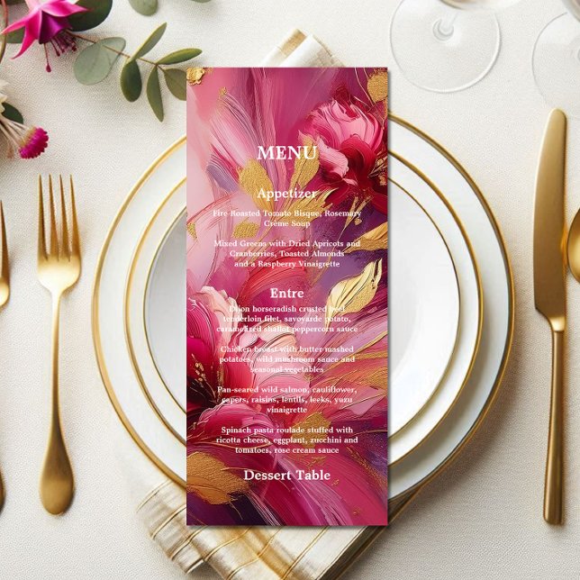 Elegancia Contemporánea: Menú de Oro Rosa Fucsia (A work of art menu)