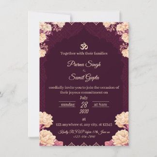 Elegancia de amatista: Invitación de boda floral p