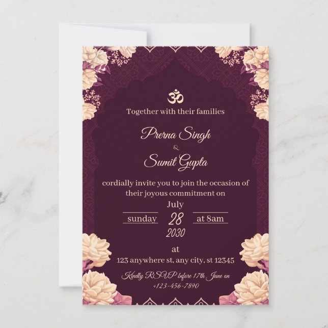 Elegancia de amatista: Invitación de boda floral p (Anverso)