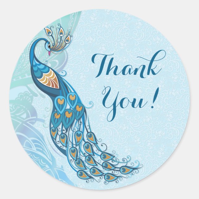 Elegancia de encaje de pavo real Gracias Pegatinas (Anverso)