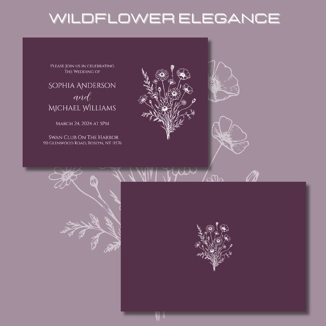 Elegancia de flores silvestres Boda Invitación Nar (Wildflower Elegance Wedding Invitations Purple)