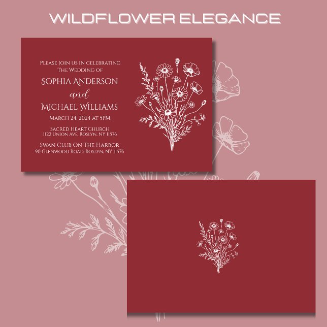 Elegancia de flores silvestres - Invitación a la b (Wildflower Elegance Wedding Invitations Red-Rustic, Country, Bohemian, Elegant)